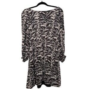 Alice + Olivia Silk Animal Print Mini Dress Black White Long Sleeve L